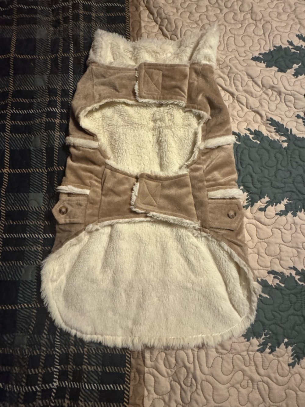 Plush Faux Shearling Dog Coat - Camel and Cream